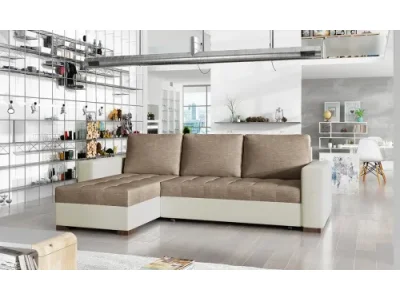 NABBI Novara L/P rohová sedačka s rozkladom a úložným priestorom hnedá / béžová