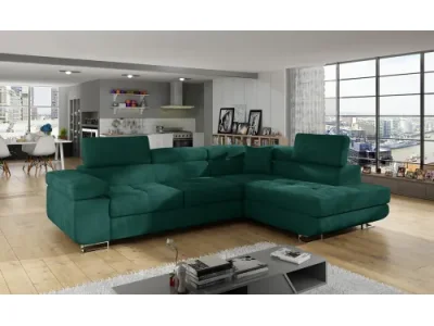 NABBI Almero P rohová sedačka s rozkladom a úložným priestorom tmavozelená