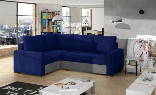 NABBI Castelo L rohová sedačka s rozkladom a úložným priestorom tmavomodrá / svetlosivá