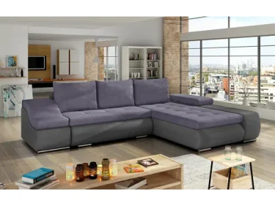 NABBI Oristano P rohová sedačka s rozkladom a úložným priestorom fialová / sivá