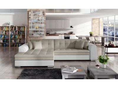 NABBI Salerno L rohová sedačka s rozkladom béžová / biela