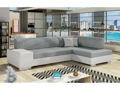 NABBI Ferol P rohová sedačka s rozkladom a úložným priestorom svetlosivá / biela