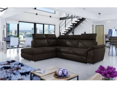 NABBI Leren L rohová sedačka s rozkladom a úložným priestorom tmavohnedá (Monolith 29)