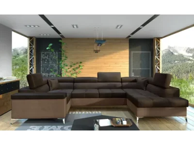 NABBI Torres U L rohová sedačka u s rozkladom a úložným priestorom tmavohnedá / hnedá