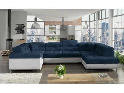 NABBI Licaro U L rohová sedačka u s rozkladom a úložným priestorom tmavomodrá / biela