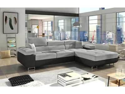 NABBI Alkazar P rohová sedačka s rozkladom a úložným priestorom svetlosivá (Sawana 21) / čierna (Soft 11)