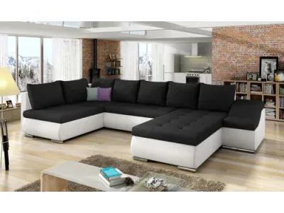 NABBI Grosseto L rohová sedačka u s rozkladom a úložným priestorom čierna (Sawana 14) / biela (Soft 17)