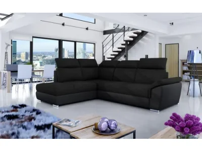 Detail produktu NABBI Leren L rohová sedačka s rozkladom a úložným priestorom čierna (Sawana 14) / čierna (Soft 11)