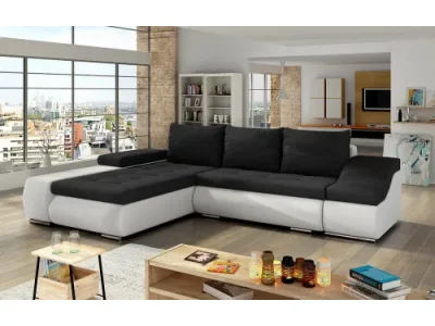 NABBI Oristano L rohová sedačka s rozkladom a úložným priestorom čierna (Sawana 14) / biela (Soft 17)