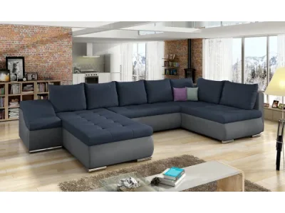 NABBI Grosseto P rohová sedačka u s rozkladom a úložným priestorom modrá / sivá