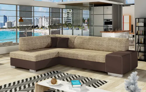 NABBI Ferol L rohová sedačka s rozkladom a úložným priestorom cappuccino / tmavohnedá