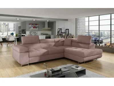 NABBI Almero P rohová sedačka s rozkladom a úložným priestorom ružová