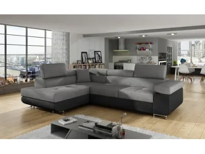 NABBI Almero L rohová sedačka s rozkladom a úložným priestorom svetlosivá (Sawana 21) / čierna (Soft 11)