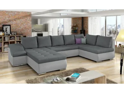 NABBI Grosseto P rohová sedačka u s rozkladom a úložným priestorom sivá / svetlosivá