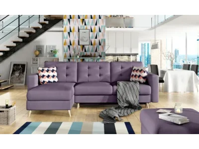 NABBI Aveza L/P rohová sedačka s rozkladom a úložným priestorom fialová / vzor