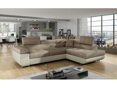 NABBI Almero P rohová sedačka s rozkladom a úložným priestorom cappuccino / béžová