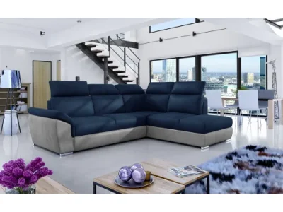 NABBI Leren P rohová sedačka s rozkladom a úložným priestorom tmavomodrá / svetlosivá