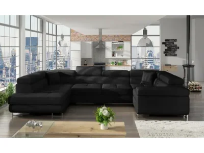 NABBI Licaro U P rohová sedačka u s rozkladom a úložným priestorom čierna (Sawana 14)