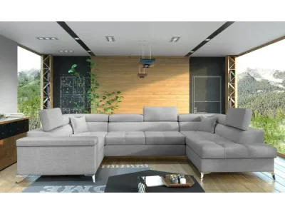 NABBI Torres U L rohová sedačka u s rozkladom a úložným priestorom svetlosivá (Sawana 21)