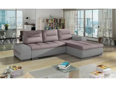 NABBI Otelo P rohová sedačka s rozkladom a úložným priestorom ružová / svetlosivá