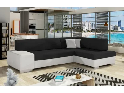 NABBI Ferol P rohová sedačka s rozkladom a úložným priestorom čierna (Sawana 14) / biela (Soft 17)