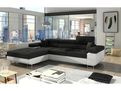 NABBI Alkazar L rohová sedačka s rozkladom a úložným priestorom čierna / biela