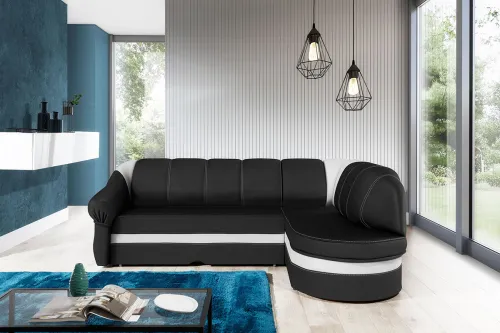 NABBI Belluno P rohová sedačka s rozkladom a úložným priestorom čierna (Sawana 14) / biela (Soft 17)