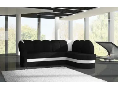 Detail produktu NABBI Belluno P rohová sedačka s rozkladom a úložným priestorom čierna (Sawana 14) / biela (Soft 17)