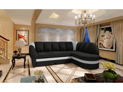 Detail produktu NABBI Belluno P rohová sedačka s rozkladom a úložným priestorom čierna (Sawana 14) / biela (Soft 17)