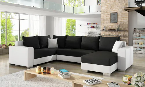 NABBI Mariano L rohová sedačka u s rozkladom a úložným priestorom čierna (Sawana 14) / biela (Soft 17)