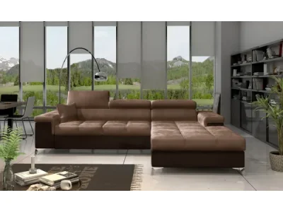 NABBI Rosino P rohová sedačka s rozkladom a úložným priestorom hnedá / tmavohnedá