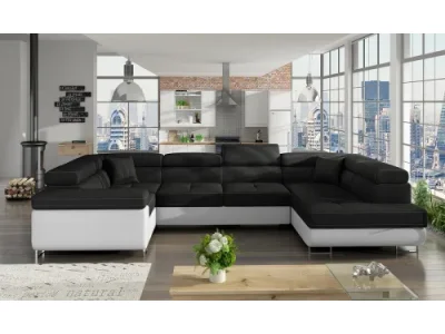 NABBI Licaro U L rohová sedačka u s rozkladom a úložným priestorom čierna / biela