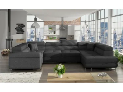 NABBI Licaro U L rohová sedačka u s rozkladom a úložným priestorom tmavosivá