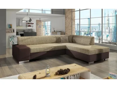 NABBI Pinero P rohová sedačka s rozkladom a úložným priestorom cappuccino / tmavohnedá