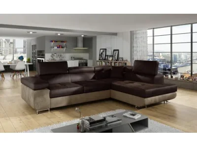 NABBI Almero P rohová sedačka s rozkladom a úložným priestorom tmavohnedá / hnedá