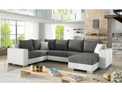 NABBI Mariano L rohová sedačka u s rozkladom a úložným priestorom čierna (Berlin 02) / biela (Soft 17)