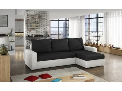 NABBI Lucca L/P rohová sedačka s rozkladom a úložným priestorom čierna / biela