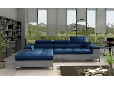 NABBI Rosino L rohová sedačka s rozkladom a úložným priestorom tmavomodrá / svetlosivá