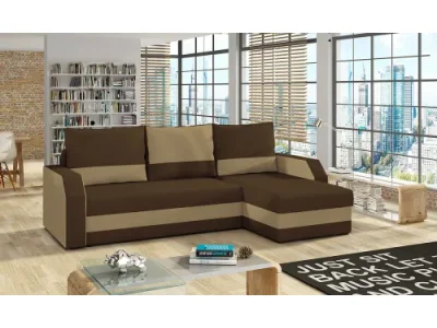 NABBI Ginzo L/P rohová sedačka s rozkladom a úložným priestorom tmavohnedá / svetlohnedá