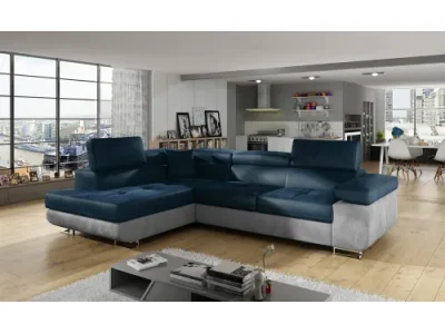 NABBI Almero L rohová sedačka s rozkladom a úložným priestorom tmavomodrá / svetlosivá