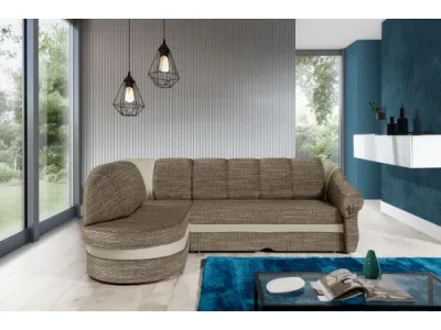 NABBI Belluno L rohová sedačka s rozkladom a úložným priestorom cappuccino / béžová