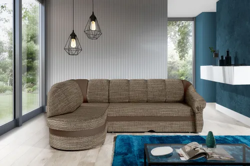 NABBI Belluno L rohová sedačka s rozkladom a úložným priestorom cappuccino / hnedá