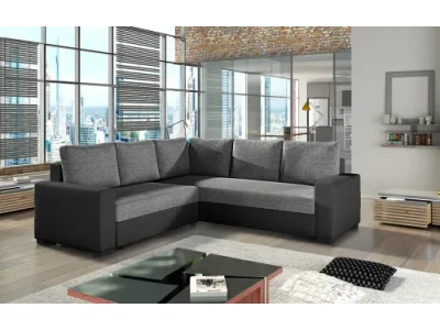 NABBI Calabria L/P rohová sedačka s rozkladom a úložným priestorom sivá (Sawana 05) / čierna (Soft 11)