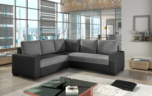 NABBI Calabria L/P rohová sedačka s rozkladom a úložným priestorom sivá (Sawana 05) / čierna (Soft 11)