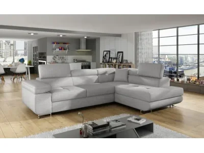 NABBI Almero P rohová sedačka s rozkladom a úložným priestorom svetlosivá (Sawana 21)