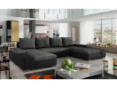 NABBI Melfi L/P rohová sedačka u s rozkladom a úložným priestorom sivá (Sawana 05) / čierna (Soft 11)