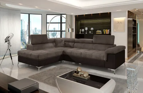 NABBI Enna L rohová sedačka s rozkladom a úložným priestorom hnedá / tmavohnedá