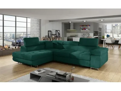 NABBI Almero L rohová sedačka s rozkladom a úložným priestorom tmavozelená