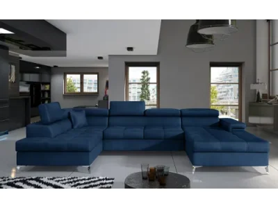 NABBI Enrico U L rohová sedačka u s rozkladom a úložným priestorom tmavomodrá