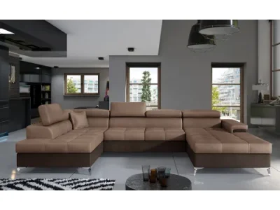 NABBI Enrico U L rohová sedačka u s rozkladom a úložným priestorom hnedá / tmavohnedá